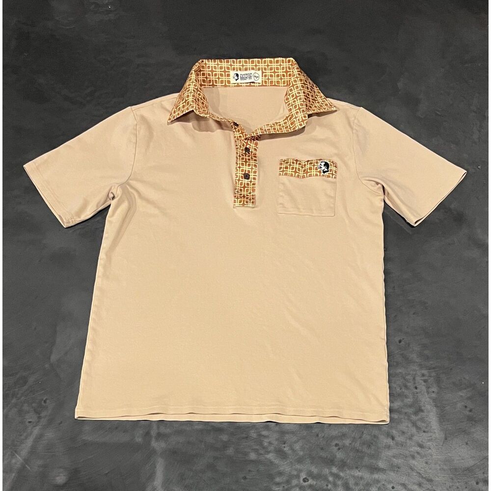 Nation Golf Co "Terrazzo" Retro Style Hard Collar Polo Beige Shirt Sz L